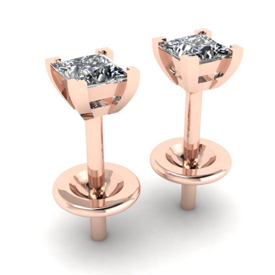 Princess-Cut Diamond Stud Earrings Rose Gold,  Enlarge image 3