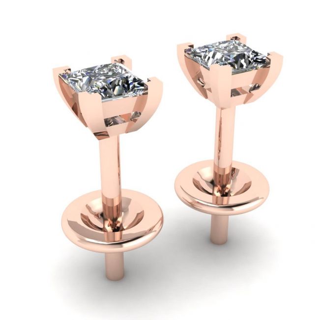 Princess-Cut Diamond Stud Earrings Rose Gold - Photo 2