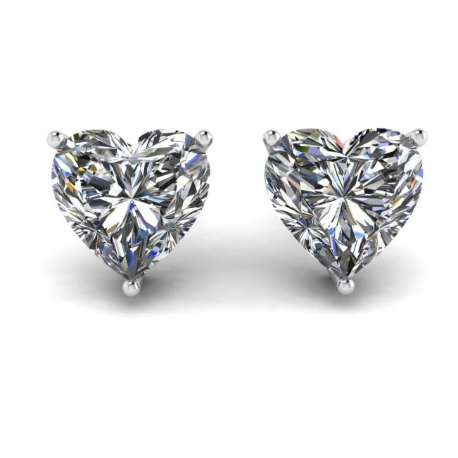 Heart Shape Diamond Stud Earrings White Gold