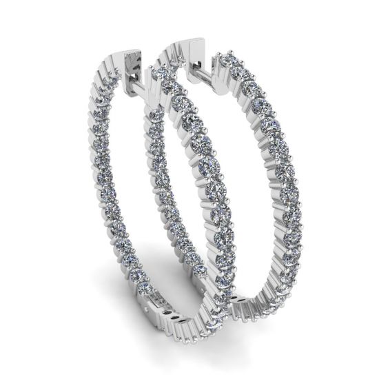 Thin Hoop Earrings with Diamonds, Enlarge image 1