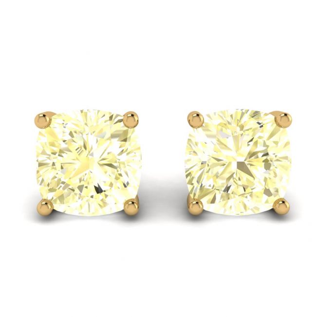 Cushion Yellow Diamond Stud Earrings in 18K Yellow Gold