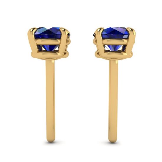 Classic Blue Sapphire Stud Earrings Yellow Gold ,  Enlarge image 2