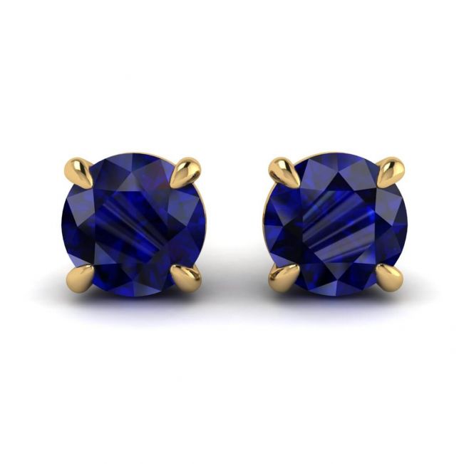 Classic Blue Sapphire Stud Earrings Yellow Gold