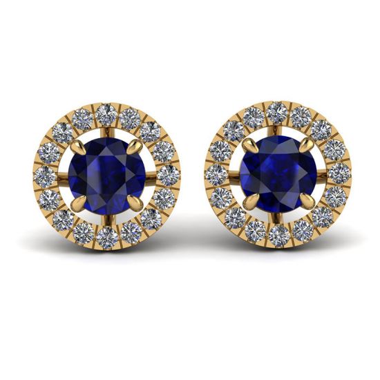 Sapphire Stud Earrings with Detachable Diamond Halo Yellow Gold, Image 1