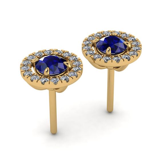 Sapphire Stud Earrings with Detachable Diamond Halo Yellow Gold, More Image 1