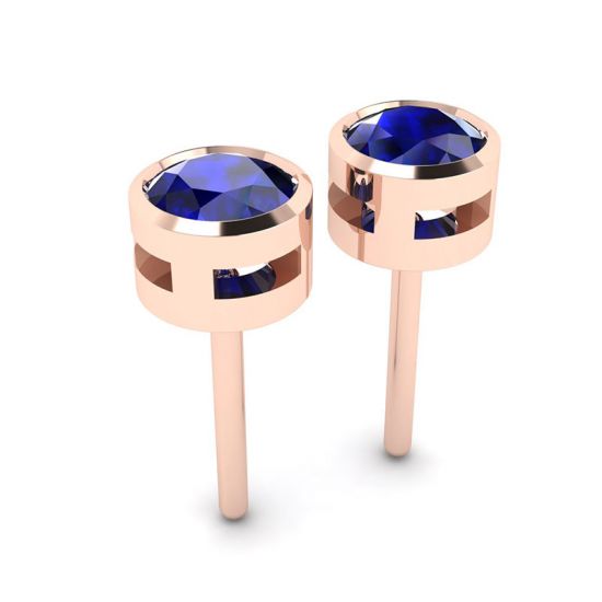Sapphire Stud Earrings in Rose Gold,  Enlarge image 3