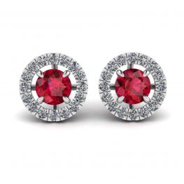 Ruby Stud Earrings with Detachable Diamond Halo Jacket