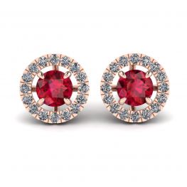 Ruby Stud Earrings with Detachable Diamond Halo Jacket Rose Gold Ruby Stud Earrings with Detachable Diamond Halo Jacket Rose Gold