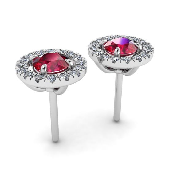 Ruby Stud Earrings with Detachable Diamond Halo Jacket,  Enlarge image 3