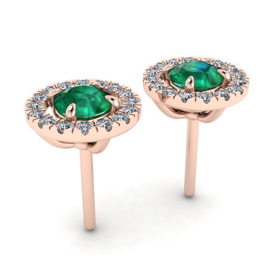 Emerald Stud Earrings with Detachable Diamond Halo Jacket Rose Gold,  Enlarge image 3