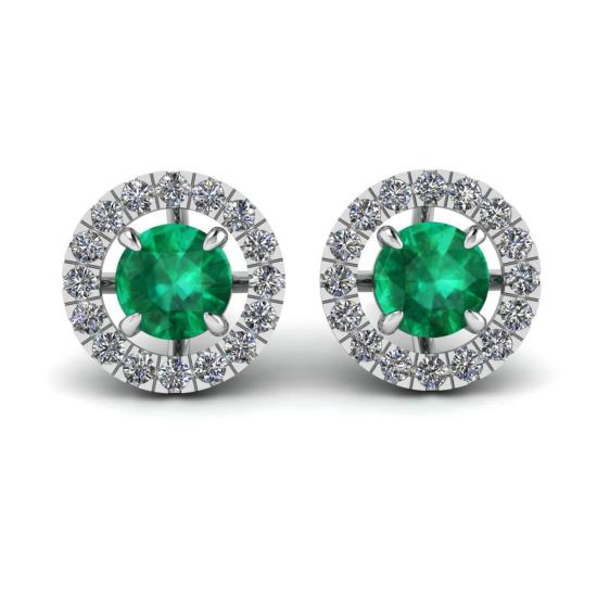 Emerald Stud Earrings with Detachable Diamond Halo Jacket, Image 1