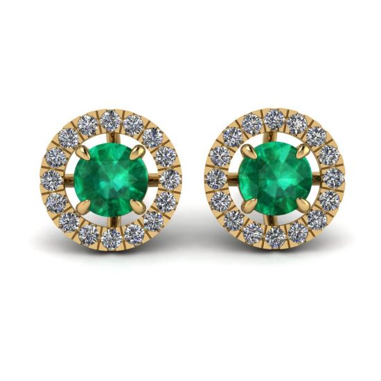 Emerald Stud Earrings with Detachable Diamond Halo Jacket Yellow Gold