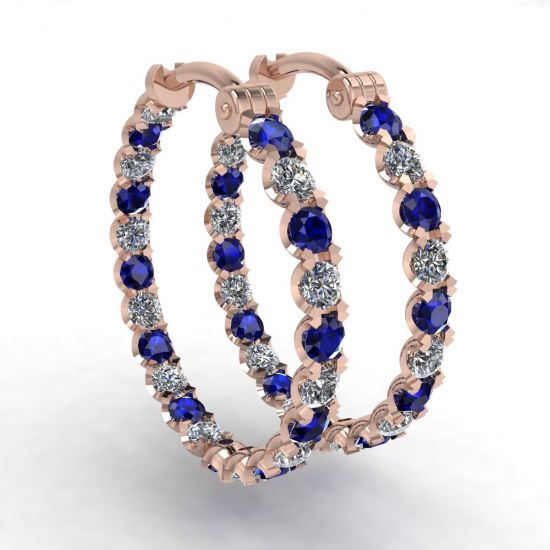 Diamond and Sapphire Hoop Earrings Rose Gold, Image 1