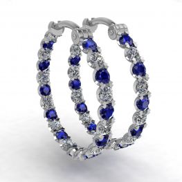 Diamond and Sapphire Hoop Earrings White Gold