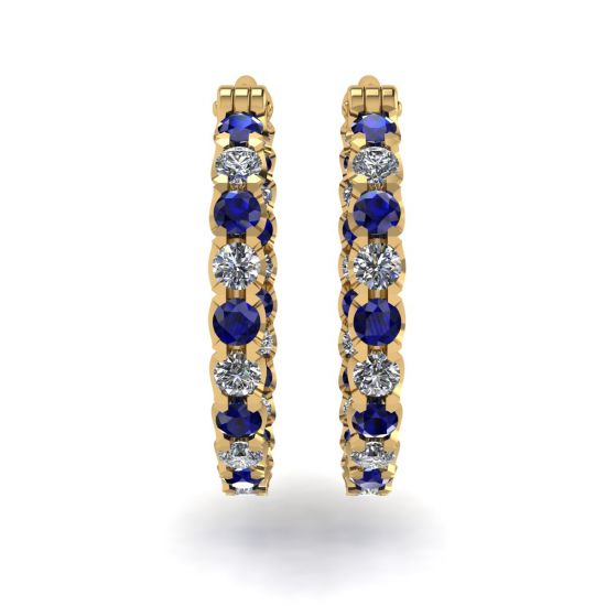 Diamond and Sapphire Hoop Earrings Yellow Gold, More Image 0
