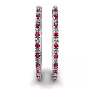 White Gold Hoop Earrings with Rubies and Diamonds  - Photo 2