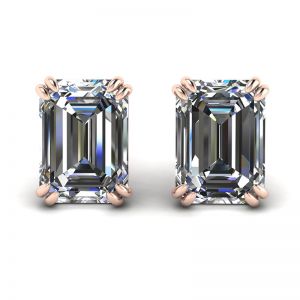 Emerald Cut Diamond Stud Earrings Rose Gold