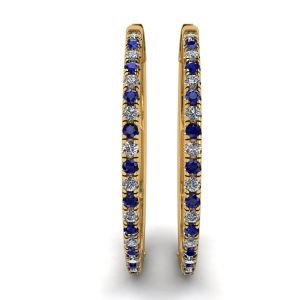 Hoop Sapphire and Diamond Earrings Yellow Gold - Photo 2