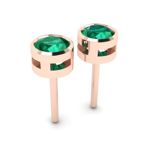 Emerald Stud Earrings in Rose Gold, More Image 1