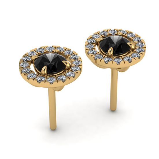 5 mm Black Diamond Studs with Detachable Halo Jackets Yellow Gold,  Enlarge image 3