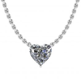 Heart Diamond Solitaire Necklace on Thin Chain White Gold