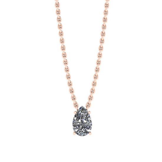 Pear Diamond Solitaire Necklace on Thin Rose Chain, Image 1