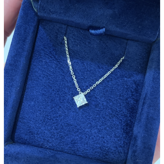 Rhombus Princess Cut Diamond Solitaire Necklace White Gold, More Image 1