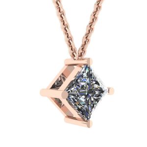 Rhombus Princess Cut Diamond Solitaire Necklace Rose Gold - Photo 1