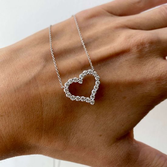 Diamond Heart Necklace in 18K White Gold,  Enlarge image 2
