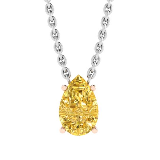 Pear Shaped Fancy Yellow Diamond Chain Necklace Rose Gold, Enlarge image 1