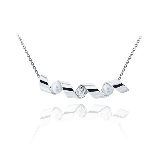 Smile Necklace with Diamond and Sea Pearls - Ruban Collection, Enlarge image 1