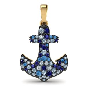 Anchor Sapphire Pendant in 18K Yellow Gold