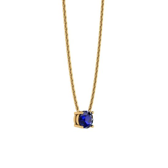 1/2 carat Round Sapphire on Yellow Gold Chain,  Enlarge image 2